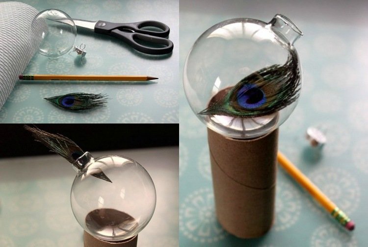 Tinker perie dekorácia pávovej sklenenej gule