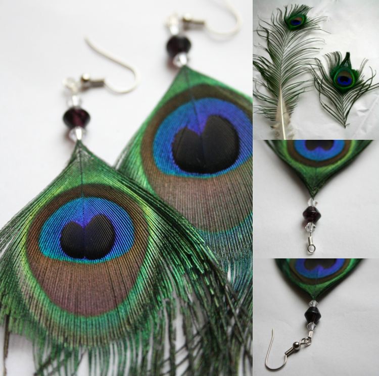 Perie, drotárske šperky, urobte zo seba náušnice páva