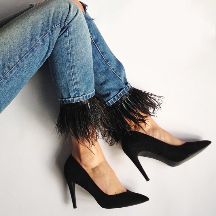 Perie drotárske džínsy nohavice čierne zdobiť okoreniť nápad