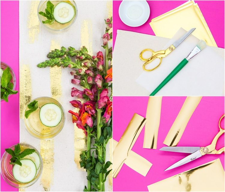 bežec na stôl ozdobte tkaninu zlatou fóliou drotár na