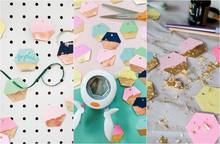 ozdobte papierový štítok zlatou fóliou a prilepte ho