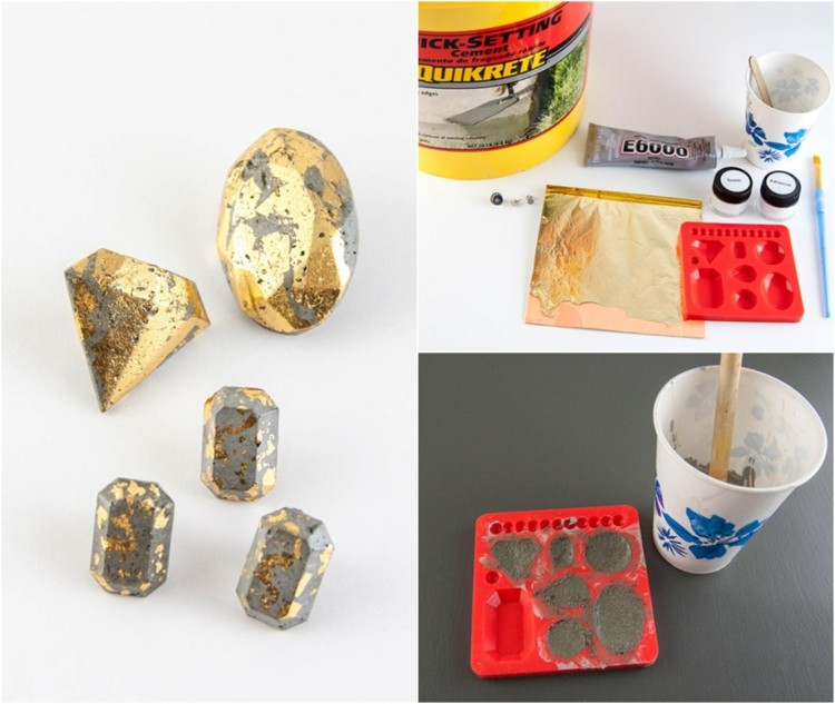 betón zlatá fólia drotár geometrický šperk deco