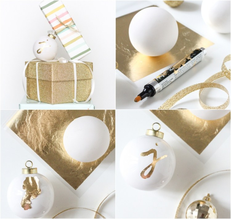 zdobenie vianočných ozdôb z jedľových stromov zlatou fóliou