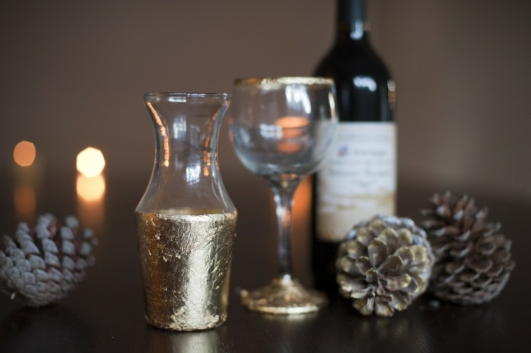 zlatá fólia drotár víno pohár vianočné dekorácie sami