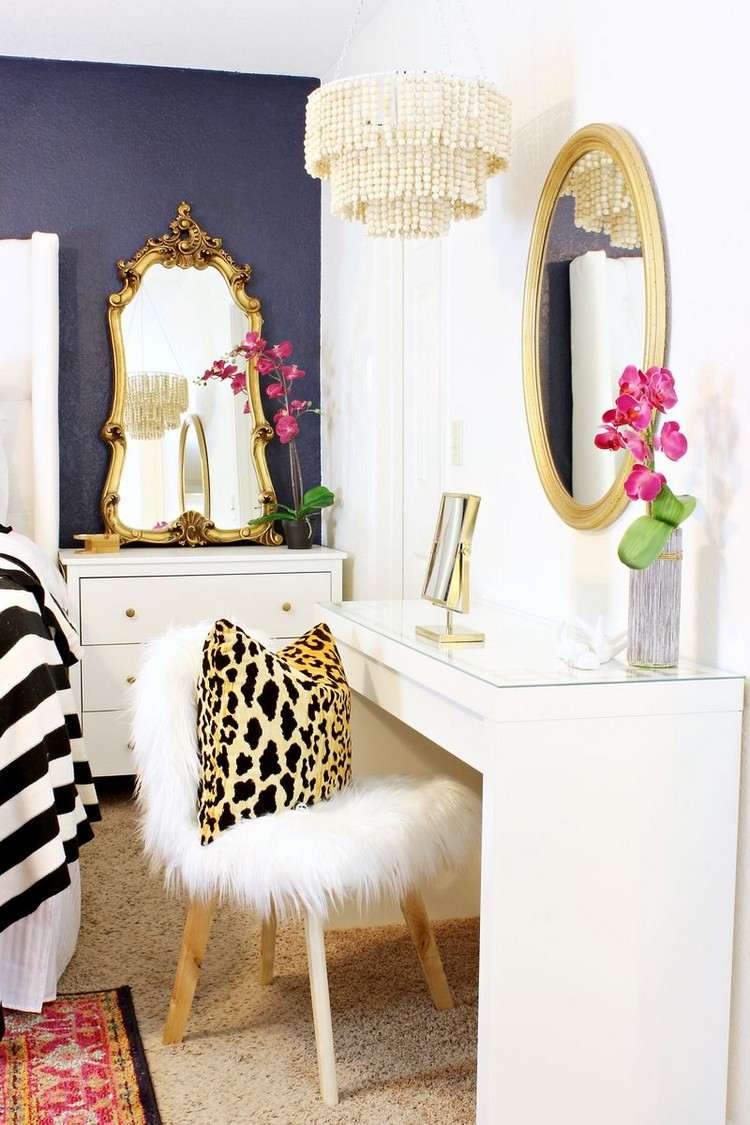 Tinker spálňová dekorácia-ružovo-kvetinová-zrkadlo s drevenými korálkami