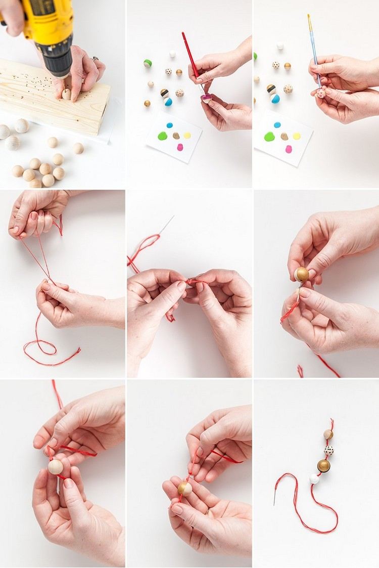 s-drevenými korálkami-drotármi-girlandami-ručne maľovanými-urob si-sám-vianočnými dekoráciami