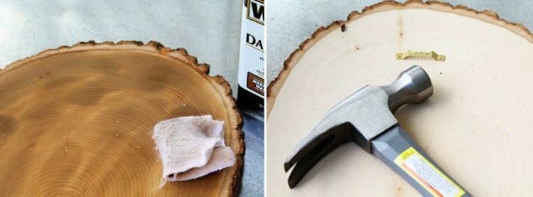 drevené disky-drotár-kladivo-háčik-nástenná dekorácia-urob si sám-ochranný lak