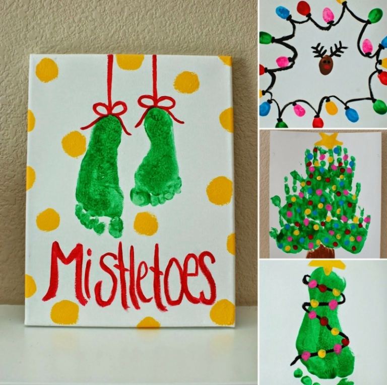 Vianočné ručné práce - Skvelé obrázky s odtlačkami nôh, rúk a prstov vianočné drotárstvo obrázky namaľovať stopy rúk odtlačok prsta