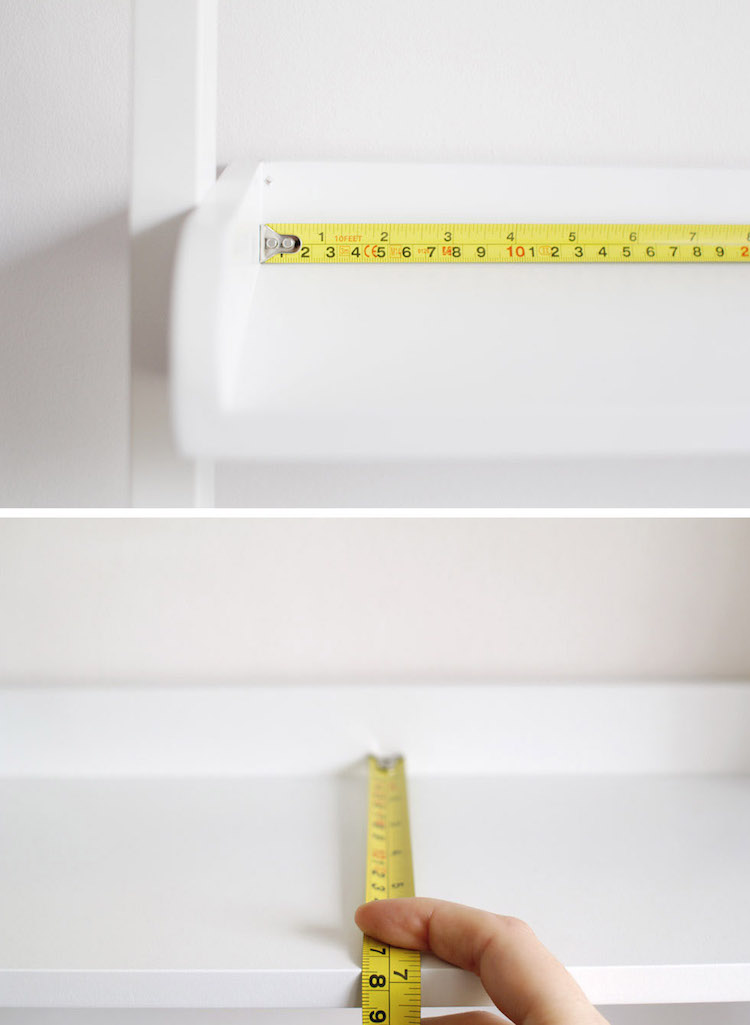 Zmerajte oblasť, ktorá má byť prilepená, presne Lepiaci-film-nábytok-okoreniť-diy-návod-odmerka-poličky