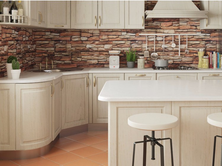 Kuchynská stena v rustikálnom štýle - lepiaca fólia s potlačou muriva lepiaca-fólia-nábytok-korenie-kutilstvo-rustikálna-kuchyňa-prírodný kameň