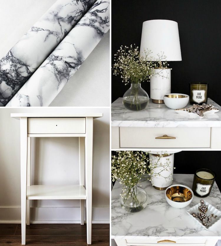 Ozdobte nábytok štýlovo mramorovou lepiacou fóliou S nábytkom z lepiacej fólie-pice up-diy-mramor-biely-nočný stolík
