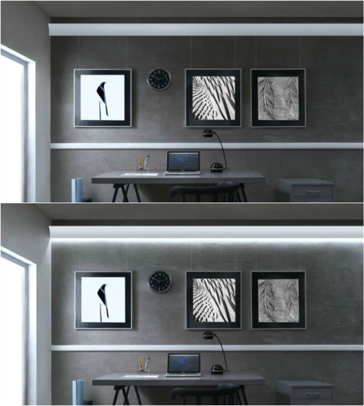 studené biele svetlo obzvlášť vhodné na štúdium štukové lišty-led-osvetlenie-nepriame-dekorácie-nástenné-dekorácie-nástenné maľby
