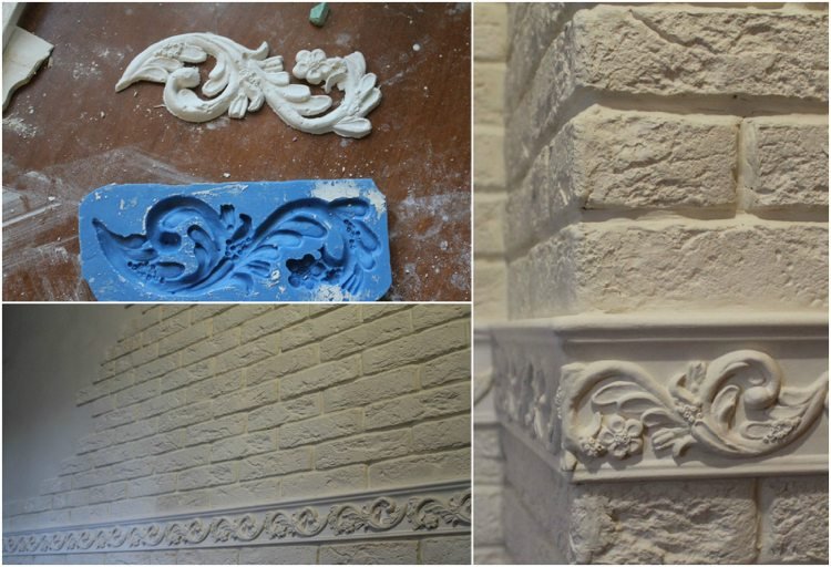 Vyrobte si sadrové lišty sami silikónovou formou Štukatérska lišta-sadra-urob si sám-biela-tehlová-stena-dekorácia