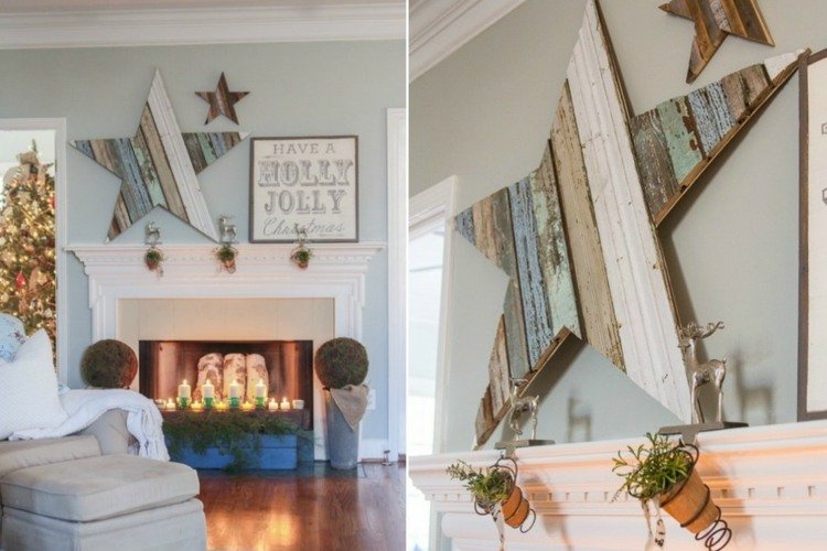 drevo-drotár-vianočné-hviezdičkové-dosky-ošarpaný-lak-krbová stena