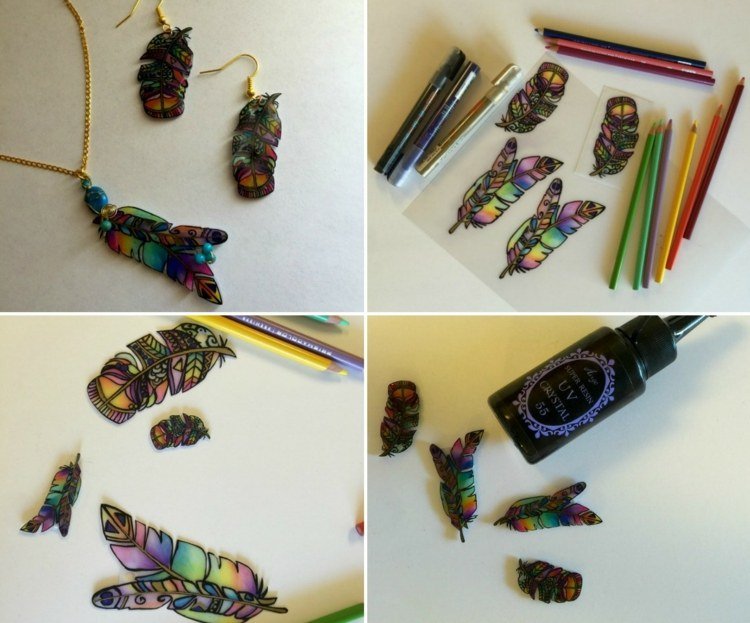 Zmenšiť film-drotár-perie-ombre-šperky-prívesok-náušnice