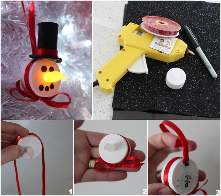 suveníry vianočné originálne nápady diy vianočné ozdoby led čajová sviečka snehuliak