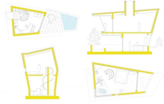 asymetrický dizajn prázdninového domu juhokórejský pôdorys