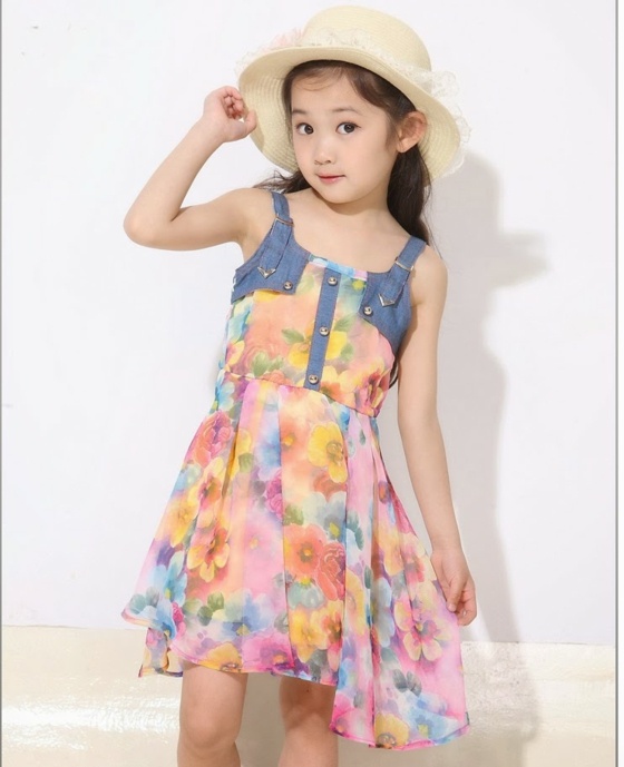 Dievčenské módne kvety s rifľovými šatami Letné klobúkové šaty z hodvábu a denimu