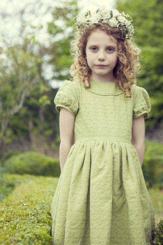 Svetlo zelené šaty z bavlneného a ľanového venca z kvetov Lúčne kučeravé vlasy-šaty-pre-dievčatá-bavlna