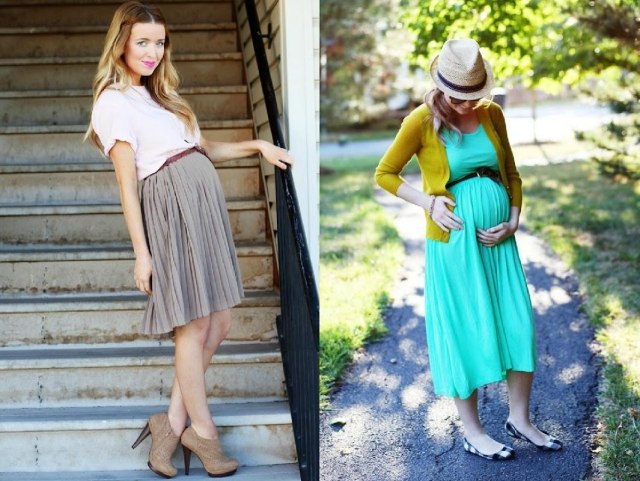 Móda pre tehotné ženy šaty cez opasok cez bruško