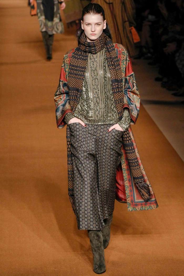 Maxi šatky kárované látky zdobené prvkami Etro Maxi nohavice zo semišovej koženej šatky