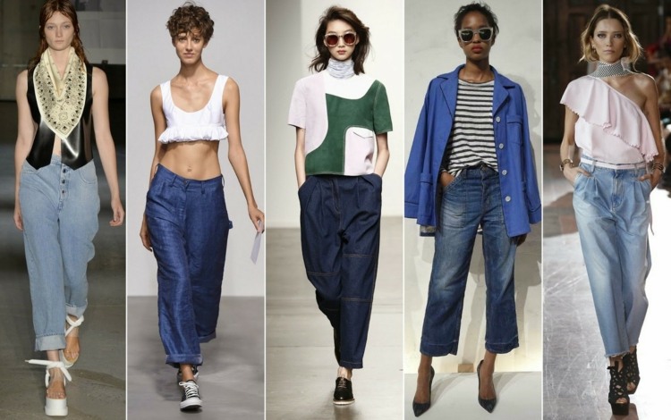 Džínsy v štýle 80. rokov s vysokým pásom Módne trendy outfity k rifliam širokého strihu