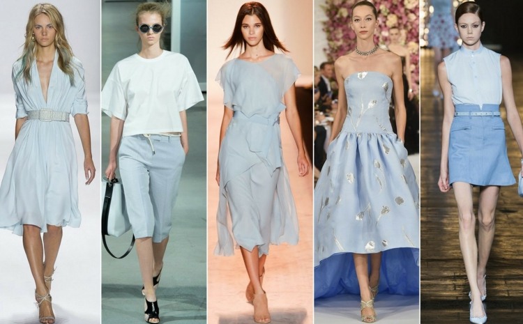 Letná farba - svetlo modrá umožní, aby si pokožka prišla na svoje Módne trendy outfit nebesky modré nápady sukne šaty