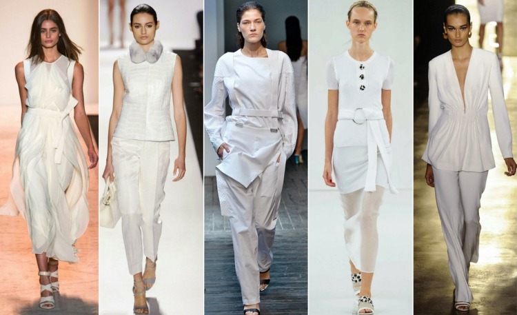 Letná móda v bielej farbe - dvojdielna s nohavicami a blúzkou Módne trendy biele nohavice blúzka letný vzhľad bez rukávov