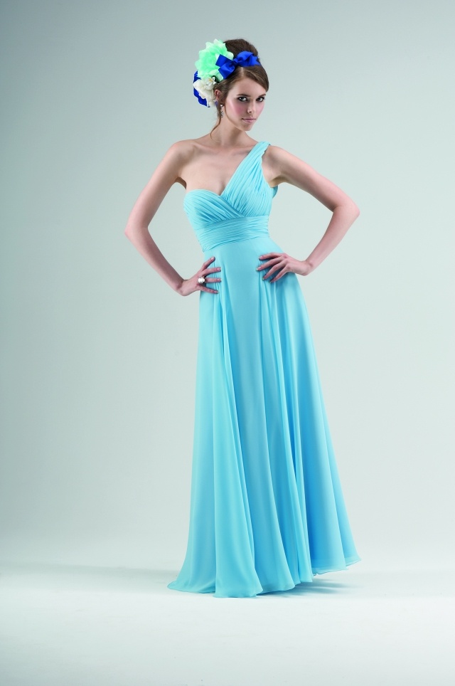 Plesové šifónové šaty na jedno rameno Kvetinový šál-šál-vlasové doplnky-plesové šaty-nebesky modré