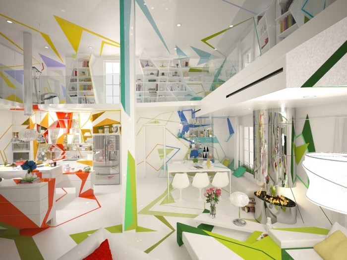 interiér-dizajn-s-farbami-a-tvarmi-expresionistický-abstraktný-byt