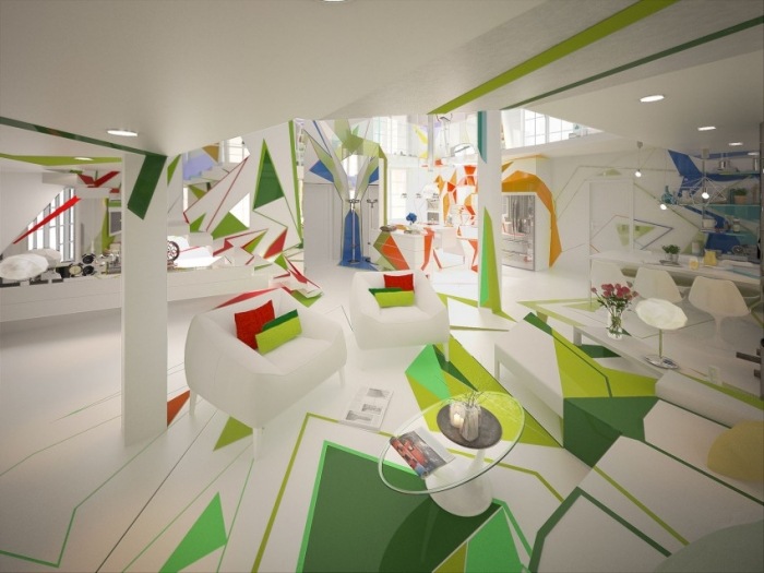 apartmánový dizajn-expresionistický-sedací-priestor-obývačka-vplyv-farieb