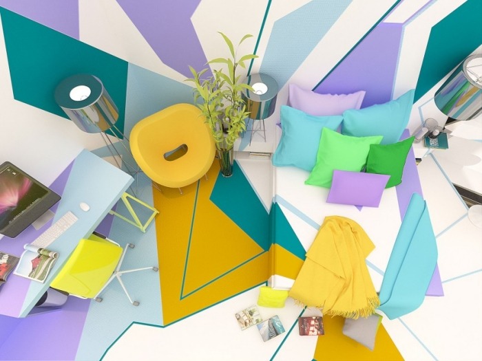 Kreatívny-dizajn-domova-expresionistický-spálňa-dizajn-doplnkové farby