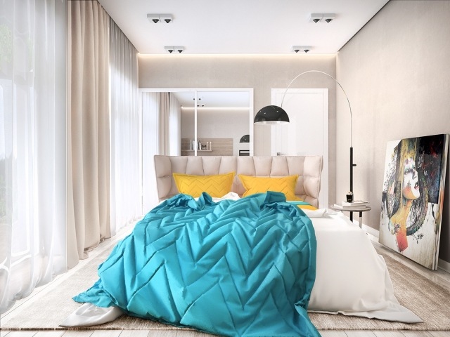 tyrkysový prehoz na stenu-maľba-žena-abstraktné-3d-byt-vizualizovaný