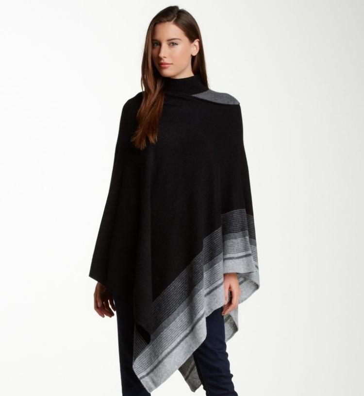 zmenšené - dámske pončo v čiernej a sivej farbe pončo-dámy-jeseň-čierna-sivá-elegantná-móda-džínsy-outfit