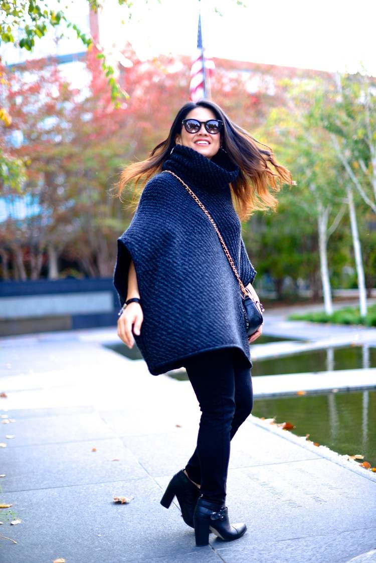 hrubé pončo s rolákom namiesto saka alebo kabáta moderný-dámy-pončo-jeseň-čierno-sivý-hrubý-voľný golier