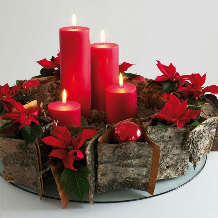Vyrobte si adventný veniec z kôry moderné adventné vence červené sviečky vianočná hviezda drotár