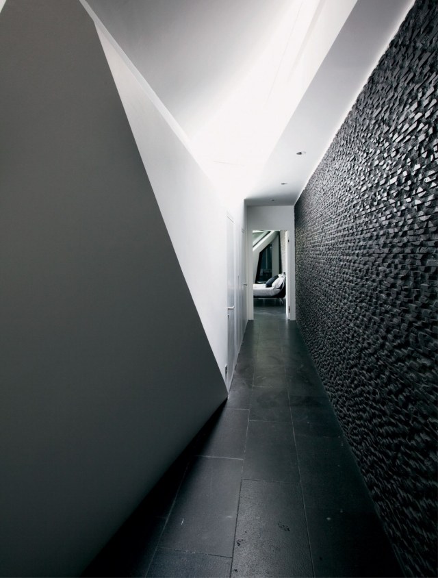 navrhnúť plynulo prepojené miestnosti chodby dlhé jednoduché moderná architektúra a dizajn plynule prepojené priestory