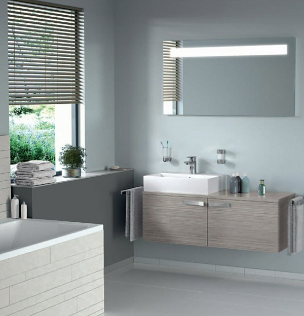 Kúpelňový nábytok svetlo hnedé béžové osvetlenie zrkadla béžové osvetlenie zrkadla osvetlenie plánovacie zariadenie