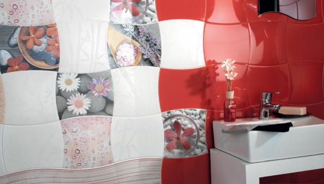 červené patchworkové obklady a dlažby kvetinové fototapety Nástenné dlaždice kvetinové akcenty na dlaždice