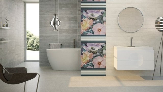 biele obklady do kúpeľne moderný kvetinový vzor Dlaždice nápady na fotografické dlaždice s moderným kvetinovým vzorom