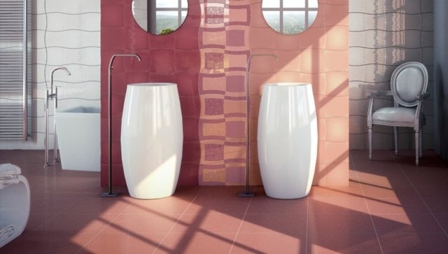 oranžová ružová dlažba geometrický vzor moderný Dlaždice geometrický vzor moderné umývadlo