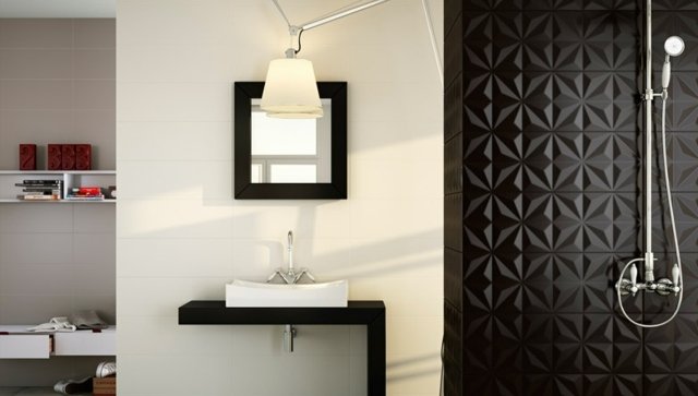 vzor čiernej dlaždice moderný minimalistický dizajn márnosť dreva v modernom minimalistickom dizajne