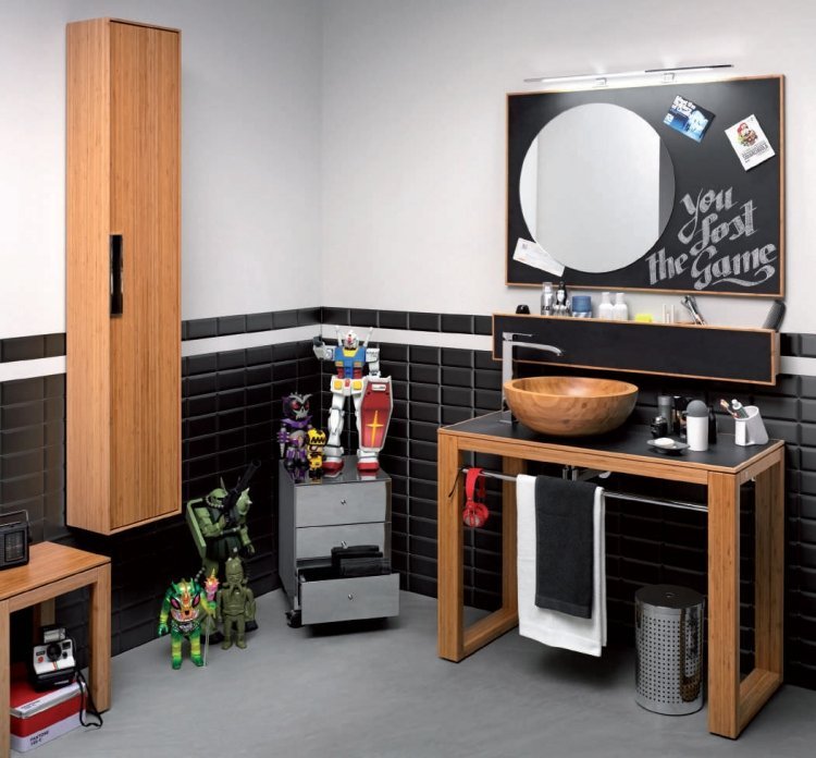 Kúpelňový nábytok z bambusu -moderná-čierna-drevo-tabuľa-farba-extravagantné-hračky
