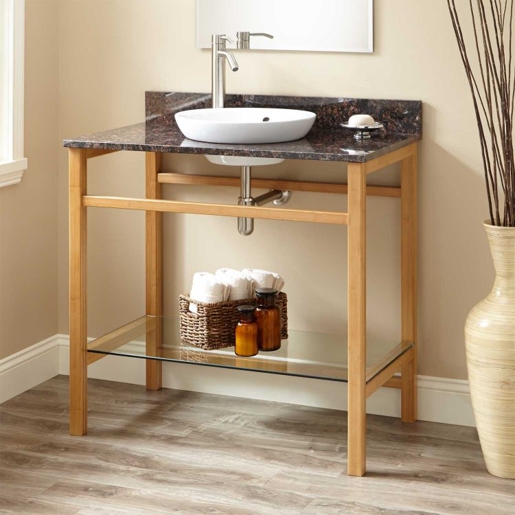 kúpeľňa-nábytok-bambus-moderné-nápady-umývadlo-jednoduché-drevo-žula-tanier-umývadlo-oválne-biele