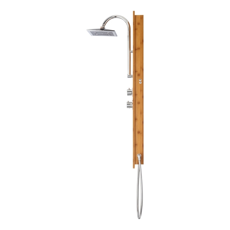 kúpeľňový nábytok-bambus-moderné-nápady-sprcha-dažďová sprcha-drevené kovanie-kov