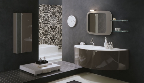 Moderný kúpeľňový nábytok Artesi vysoký lesk hnedý s vlnitými tvarmi