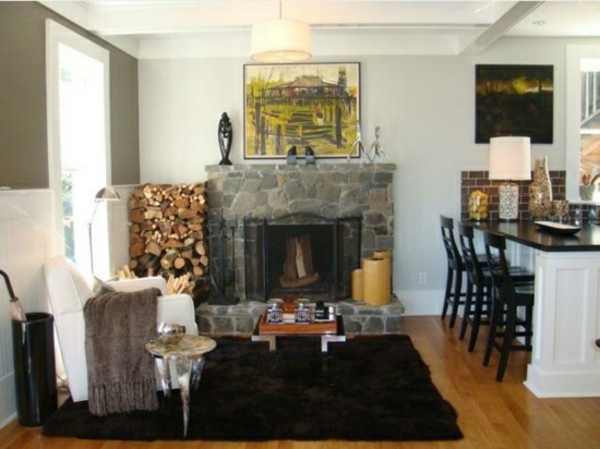 rustikálna obývacia izba-krbový bar malá kuchynka-elegantný-bar-ako-rozdeľovač miestností