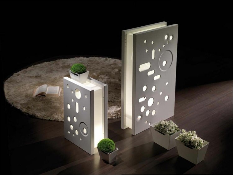 moderné kvetináče osvetlenie-nápad-bysteel-okrúhly-koberec-interiér