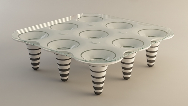 neobvyklý koncept konferenčného stolíka sklenená doska dip stolíka prúžky konferenčný stolík koncept ponorná sklenená doska