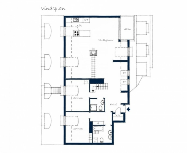 Skica strešného bytového domu